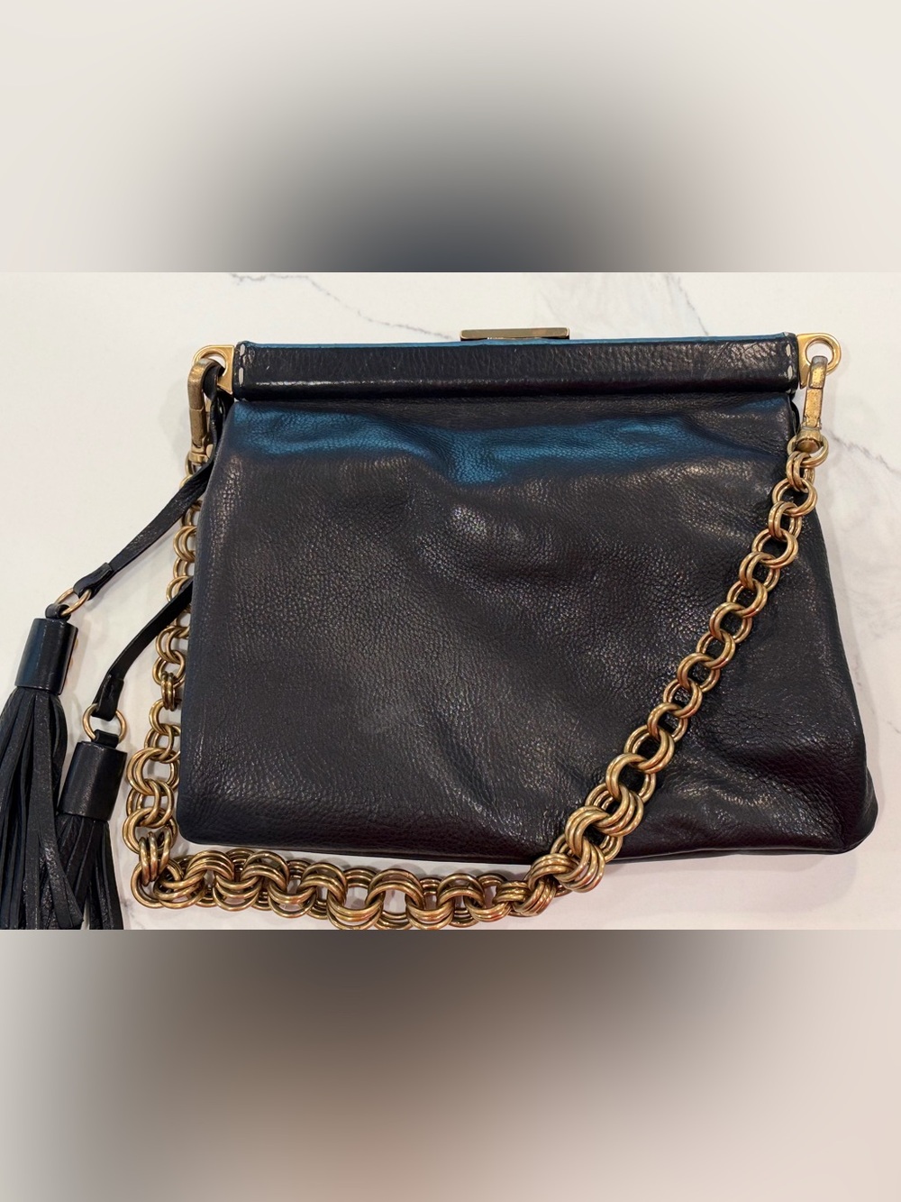 Vintage Prada Vitello chain leather shoulder bag in black. - Picture 12 of 14